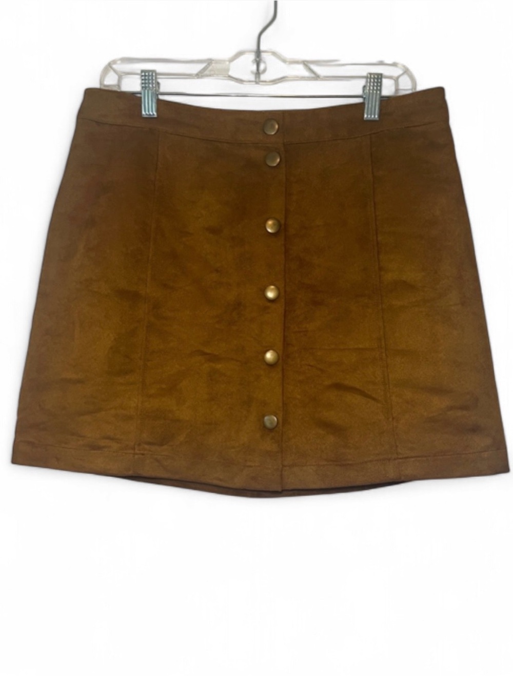 Old Navy Brown Suede Mini Skirt Size 10 Button Front A-Line Boho Western 70s